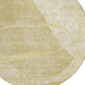 8' Wheat Gold And Ivory Round Abstract Washable Indoor Outdoor Area Rug