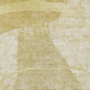 9' X 12' Wheat Gold And Ivory Abstract Washable Indoor Outdoor Area Rug