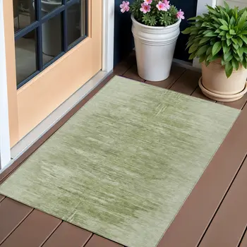 3' X 5' Artichoke Green And Fern Green Abstract Washable Indoor Outdoor Area Rug