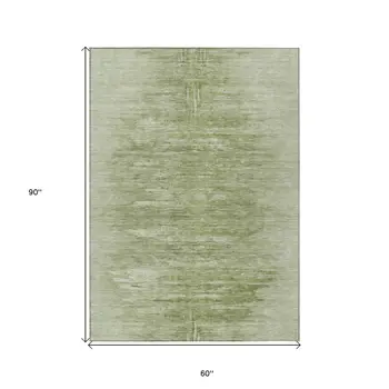5' X 8' Artichoke Green And Fern Green Abstract Washable Indoor Outdoor Area Rug