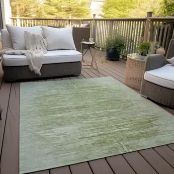 5' X 8' Artichoke Green And Fern Green Abstract Washable Indoor Outdoor Area Rug