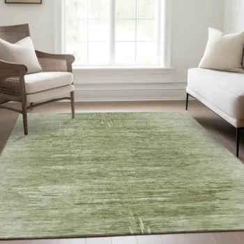 5' X 8' Artichoke Green And Fern Green Abstract Washable Indoor Outdoor Area Rug