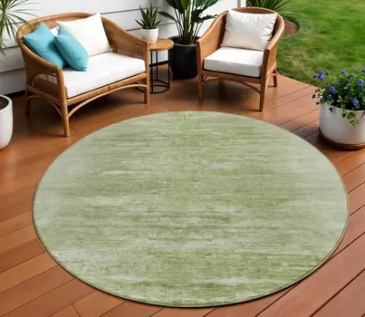 8' Artichoke Green And Fern Green Round Abstract Washable Indoor Outdoor Area Rug