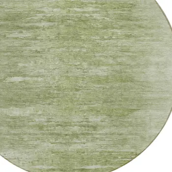 8' Artichoke Green And Fern Green Round Abstract Washable Indoor Outdoor Area Rug