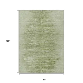 8' X 10' Artichoke Green And Fern Green Abstract Washable Indoor Outdoor Area Rug