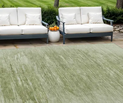 8' X 10' Artichoke Green And Fern Green Abstract Washable Indoor Outdoor Area Rug