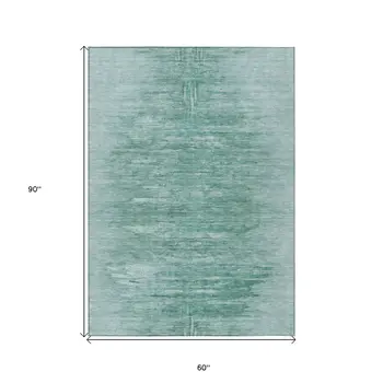 5' X 8' Aqua And Teal Blue Abstract Washable Indoor Outdoor Area Rug