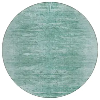 8' Aqua And Teal Blue Round Abstract Washable Indoor Outdoor Area Rug