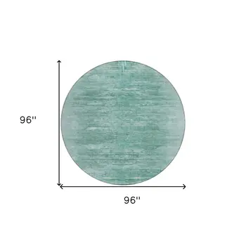 8' Aqua And Teal Blue Round Abstract Washable Indoor Outdoor Area Rug