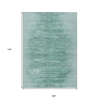 9' X 12' Aqua And Teal Blue Abstract Washable Indoor Outdoor Area Rug