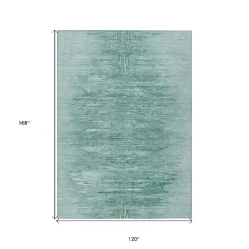 10' X 14' Aqua And Teal Blue Abstract Washable Indoor Outdoor Area Rug