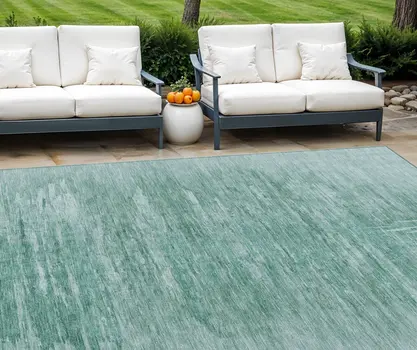 10' X 14' Aqua And Teal Blue Abstract Washable Indoor Outdoor Area Rug