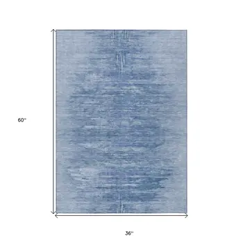 3' X 5' Denim Blue And Sky Blue Abstract Washable Indoor Outdoor Area Rug