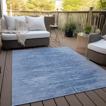 3' X 5' Denim Blue And Sky Blue Abstract Washable Indoor Outdoor Area Rug