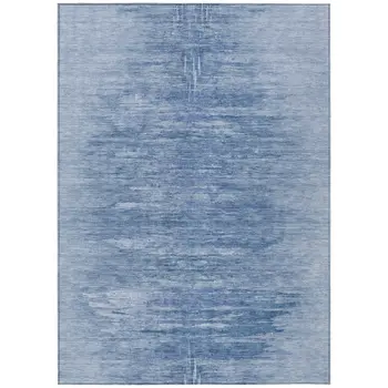 3' X 5' Denim Blue And Sky Blue Abstract Washable Indoor Outdoor Area Rug