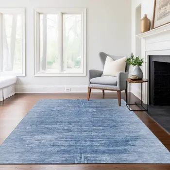 3' X 5' Denim Blue And Sky Blue Abstract Washable Indoor Outdoor Area Rug