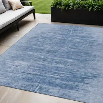 5' X 8' Denim Blue And Sky Blue Abstract Washable Indoor Outdoor Area Rug
