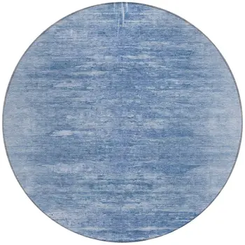 8' Denim Blue And Sky Blue Round Abstract Washable Indoor Outdoor Area Rug