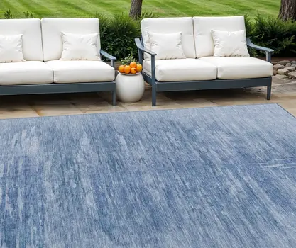9' X 12' Denim Blue And Sky Blue Abstract Washable Indoor Outdoor Area Rug