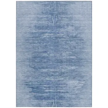10' X 14' Denim Blue And Sky Blue Abstract Washable Indoor Outdoor Area Rug