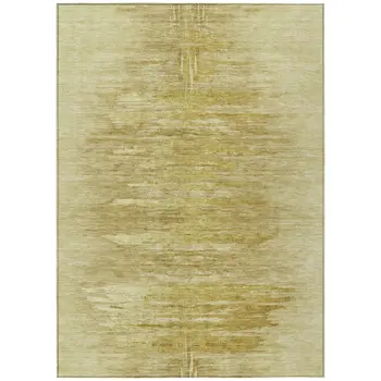 9' X 12' Gold And Wheat Abstract Washable Indoor Outdoor Area Rug