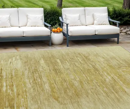 10' X 14' Gold And Wheat Abstract Washable Indoor Outdoor Area Rug