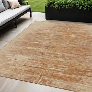 5' X 8' Salmon And Copper Abstract Washable Indoor Outdoor Area Rug