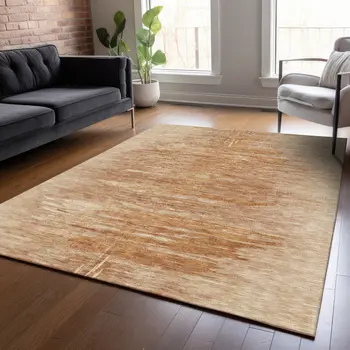 5' X 8' Salmon And Copper Abstract Washable Indoor Outdoor Area Rug