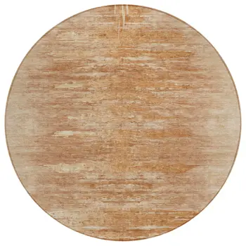 8' Salmon And Copper Round Abstract Washable Indoor Outdoor Area Rug