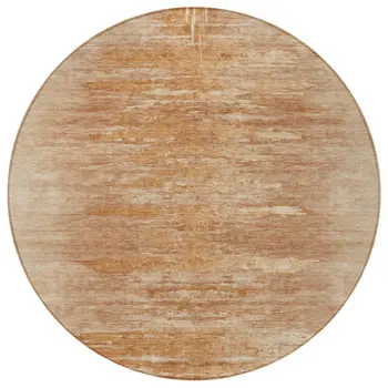 8' Salmon And Copper Round Abstract Washable Indoor Outdoor Area Rug
