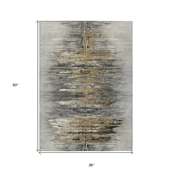 3' X 5' Gray Charcoal And Silver Abstract Washable Indoor Outdoor Area Rug