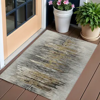 3' X 5' Gray Charcoal And Silver Abstract Washable Indoor Outdoor Area Rug