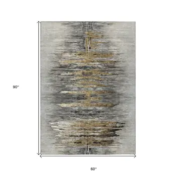 5' X 8' Gray Charcoal And Silver Abstract Washable Indoor Outdoor Area Rug
