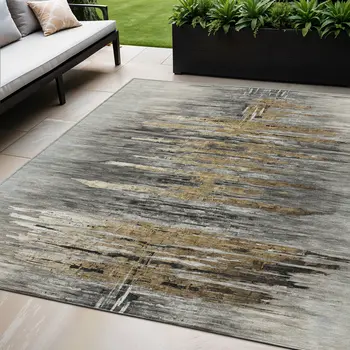 5' X 8' Gray Charcoal And Silver Abstract Washable Indoor Outdoor Area Rug