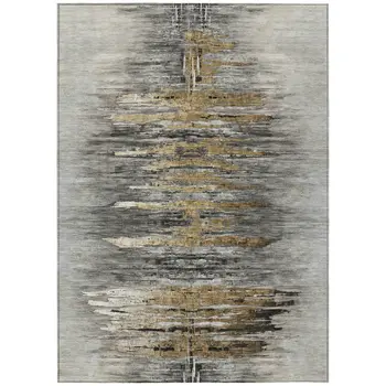 5' X 8' Gray Charcoal And Silver Abstract Washable Indoor Outdoor Area Rug