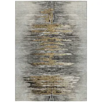 5' X 8' Gray Charcoal And Silver Abstract Washable Indoor Outdoor Area Rug