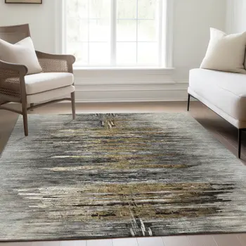 5' X 8' Gray Charcoal And Silver Abstract Washable Indoor Outdoor Area Rug