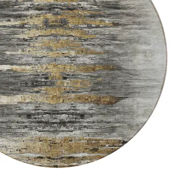 8' Gray Charcoal And Silver Round Abstract Washable Indoor Outdoor Area Rug