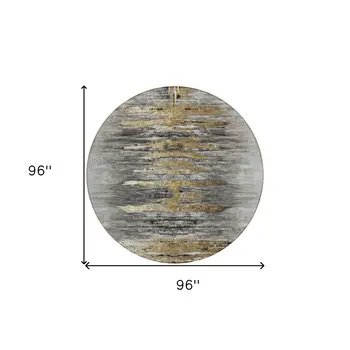 8' Gray Charcoal And Silver Round Abstract Washable Indoor Outdoor Area Rug