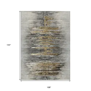 9' X 12' Gray Charcoal And Silver Abstract Washable Indoor Outdoor Area Rug