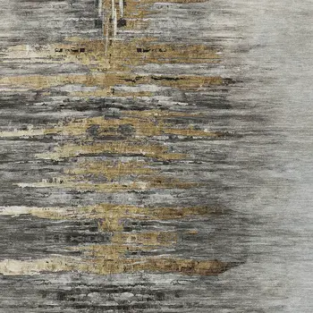 10' X 14' Gray Charcoal And Silver Abstract Washable Indoor Outdoor Area Rug