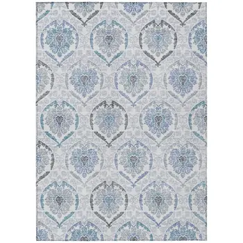 3' X 5' Gray And Denim Blue Medallion Washable Indoor Outdoor Area Rug