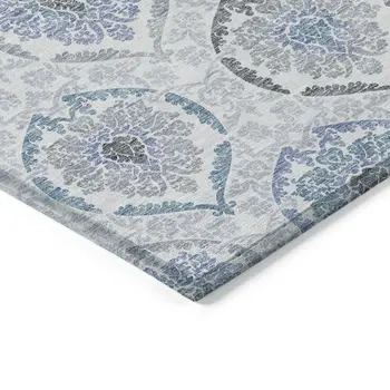 3' X 5' Gray And Denim Blue Medallion Washable Indoor Outdoor Area Rug