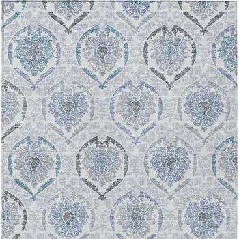 5' X 8' Gray And Denim Blue Medallion Washable Indoor Outdoor Area Rug