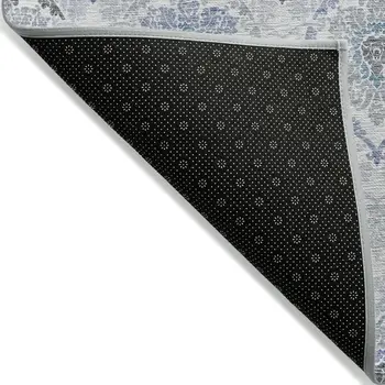 5' X 8' Gray And Denim Blue Medallion Washable Indoor Outdoor Area Rug