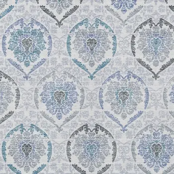 5' X 8' Gray And Denim Blue Medallion Washable Indoor Outdoor Area Rug