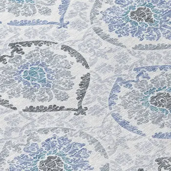 8' Gray And Denim Blue Round Medallion Washable Indoor Outdoor Area Rug