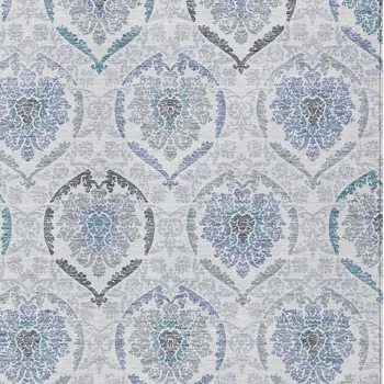 8' X 10' Gray And Denim Blue Medallion Washable Indoor Outdoor Area Rug