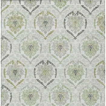 3' X 5' Gray And Olive Green Medallion Washable Indoor Outdoor Area Rug