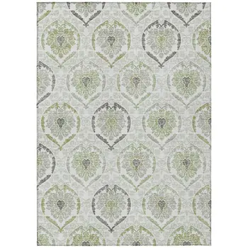 3' X 5' Gray And Olive Green Medallion Washable Indoor Outdoor Area Rug